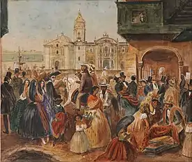 Lima’s Main Square in 1843 by Johann Moritz Rugendas. Lima Art Museum.