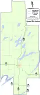 Map of Kawartha Lakes showing roads, highways, rivers, and lakes