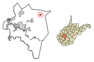 Location of Clendenin in Kanawha County, West Virginia.
