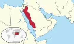 Kingdom of Hejaz (red) within modern-day Saudi Arabia