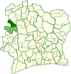 Location in Ivory Coast. Koro Department has retained the same boundaries since its creation in 2008.