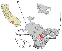 Location of Vernon in Los Angeles County, California