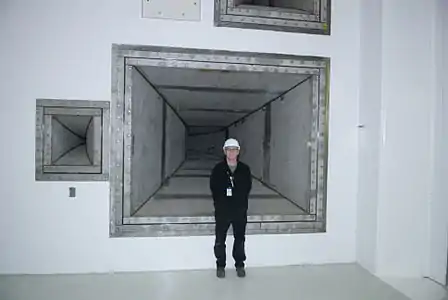 Larry Opper in front of one of the 25&nbsp;Hz horns in the RATF