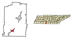 Location of Loretto in Lawrence County, Tennessee.