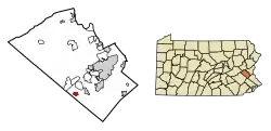 Location of Alburtis in Lehigh County, Pennsylvania (left) and of Lehigh County in Pennsylvania (right)