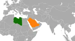 Map indicating locations of Libya and Saudi Arabia