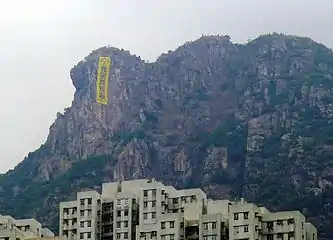 Vertical protest banner on Lion Rock over Hong Kong, Umbrella Revolution, 2014