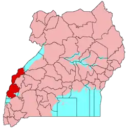 Location of&nbsp;Rwenzururu&nbsp;(red)in Uganda&nbsp;(pink)