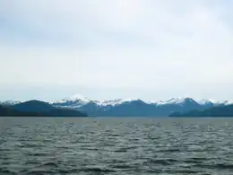 Looking Southeast across Marcus Passage, Smith Island is to the left, and Kennedy Island is to the right