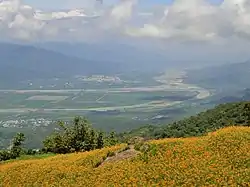 View of Fuli Township in the foreground, in the background is Yuli Township