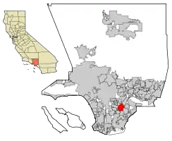 Location of Downey in Los Angeles County, California