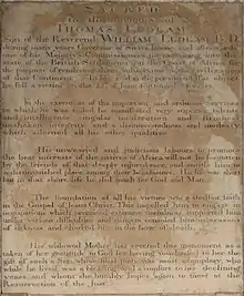 Memorial tablet to Thomas Ludlam in St Mary de Castro church, Leicester. Placed in the church by his mother.