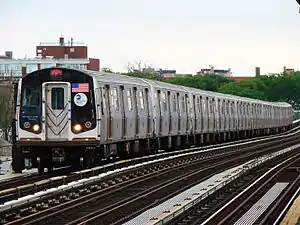 R160B subway cars on the F service of the New York City Subway