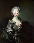 Louis Tocqué, between 1750 and 1759, probably Portrait of Mademoiselle de Coislin, oil on canvas, 79.4&nbsp;cm ×&nbsp;63.5&nbsp;cm (31.3&nbsp;in ×&nbsp;25.0&nbsp;in), National Gallery, London