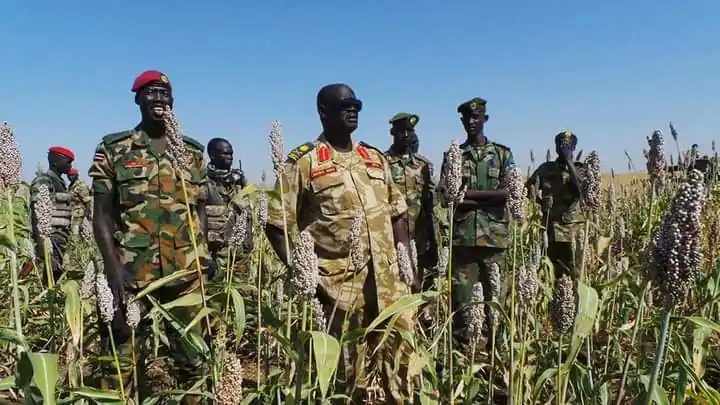 Major General David Manyok in a Military farm that he established in Renk
