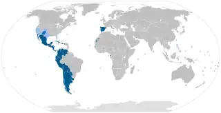 Map showing usage of the Spanish language