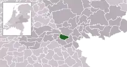 Highlighted position of Beuningen in a municipal map of Gelderland