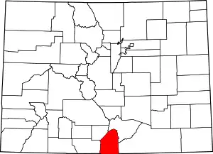 Map of Colorado highlighting Costilla County