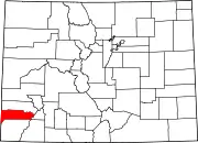 Map of Colorado highlighting Dolores County