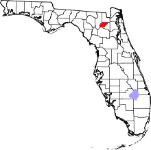 Map of Florida highlighting Union County