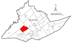 Map of Centre County, Pennsylvania highlighting Huston Township