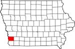 State map highlighting Mills County