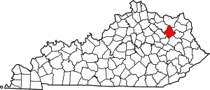 Map of Kentucky highlighting Rowan County