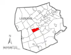 Map of Luzerne County highlighting Slocum Township