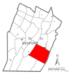 Map of Bedford County, Pennsylvania highlighting 
Monroe Township