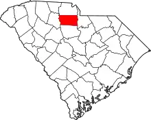 Map of South Carolina highlighting Chester County