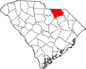 Map of South Carolina highlighting Chesterfield County