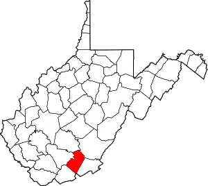 Map of West Virginia highlighting Summers County