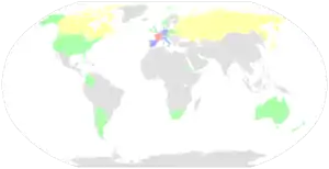 A map of the world showing the number of riders per nation represented in the race.