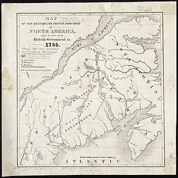 Image 43Map of the British and French dominions in America in 1755, showing what the English considered New England (from History of New England)