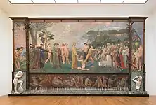 Christ in Olympus (1897), oil on canvas with mixed media, overall dimensions: 549 × 965 × 65&nbsp;cm, (3800&nbsp;kg.), Österreichische Galerie Belvedere, Vienna, Austria.