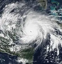 Hurricane Michelle near peak intensity on November 3. The cyclone is a mature and well-developed Category 4 hurricane.