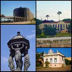 Clockwise: South door Hangar do Zeppelin; Princess Isabel Palace; Araujo's Mansion, Wallace Fountain