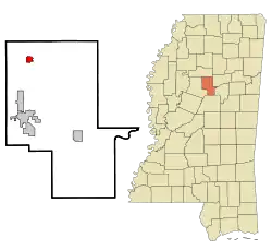 Duck Hill, Mississippi is highlighted in the small red zone.