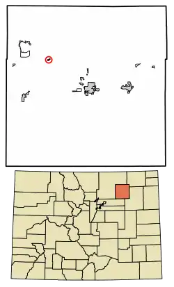 Location of the Weldona CDP in Morgan County, Colorado.