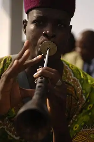 Image 20A musician plays traditional African music during the closing ceremony of French RECAMP-concept (reinforcement of African peacekeeping capacities) in Douala, November 23, 2006 (from Culture of Cameroon)