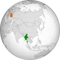 Map indicating locations of Myanmar and Ukraine