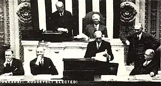 Vice President Curtis (standing) presiding over the count of the Electoral College votes of the 1932 election