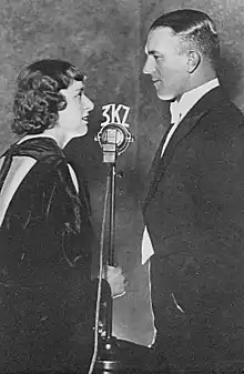 Image 2Naomi ("Joan") Melwit and Norman Banks at the 3KZ microphone, in the late 1930s (from History of broadcasting)