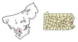 Location of Freemansburg in Northampton County, Pennsylvania (left) and of Northampton County in Pennsylvania (right)
