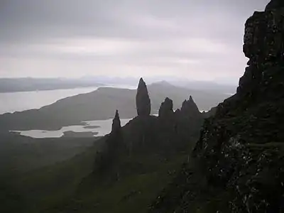Image 19The Old Man of Storr is a rock pinnacle, the remains of an ancient volcanic plug. It is part of The Storr, a rocky hill overlooking the Sound of Raasay on the Trotternish peninsula of the Isle of Skye.Photo credit: Wojsy