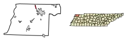 Location of Woodland Mills in Obion County, Tennessee.