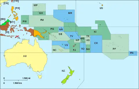 Political map of Oceania