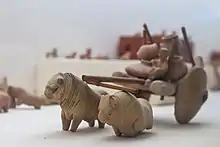 Image 33Clay and wood model of a bull cart carrying farm produce in large pots, Mohenjo-daro. The site was abandoned in the 19th century BC. (from History of agriculture)