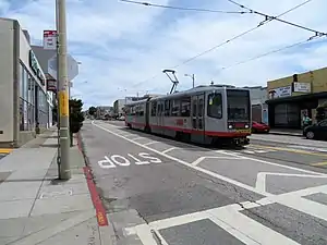 An outbound train at Taraval and 32nd Avenue, 2018