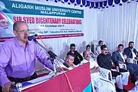Padamshree Madav Menon speaking during sir Syed Day 2017 at AMU Malappuram
